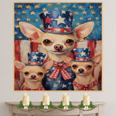 Chihuahua Family in Patriotic Outfits with Stars and Stripes for Fourth of July Americana Celebration Art on Ready to Hang 1.5" Thick Canvas Wrap, Floating Framed Canvas, Flat Rolled Canvas